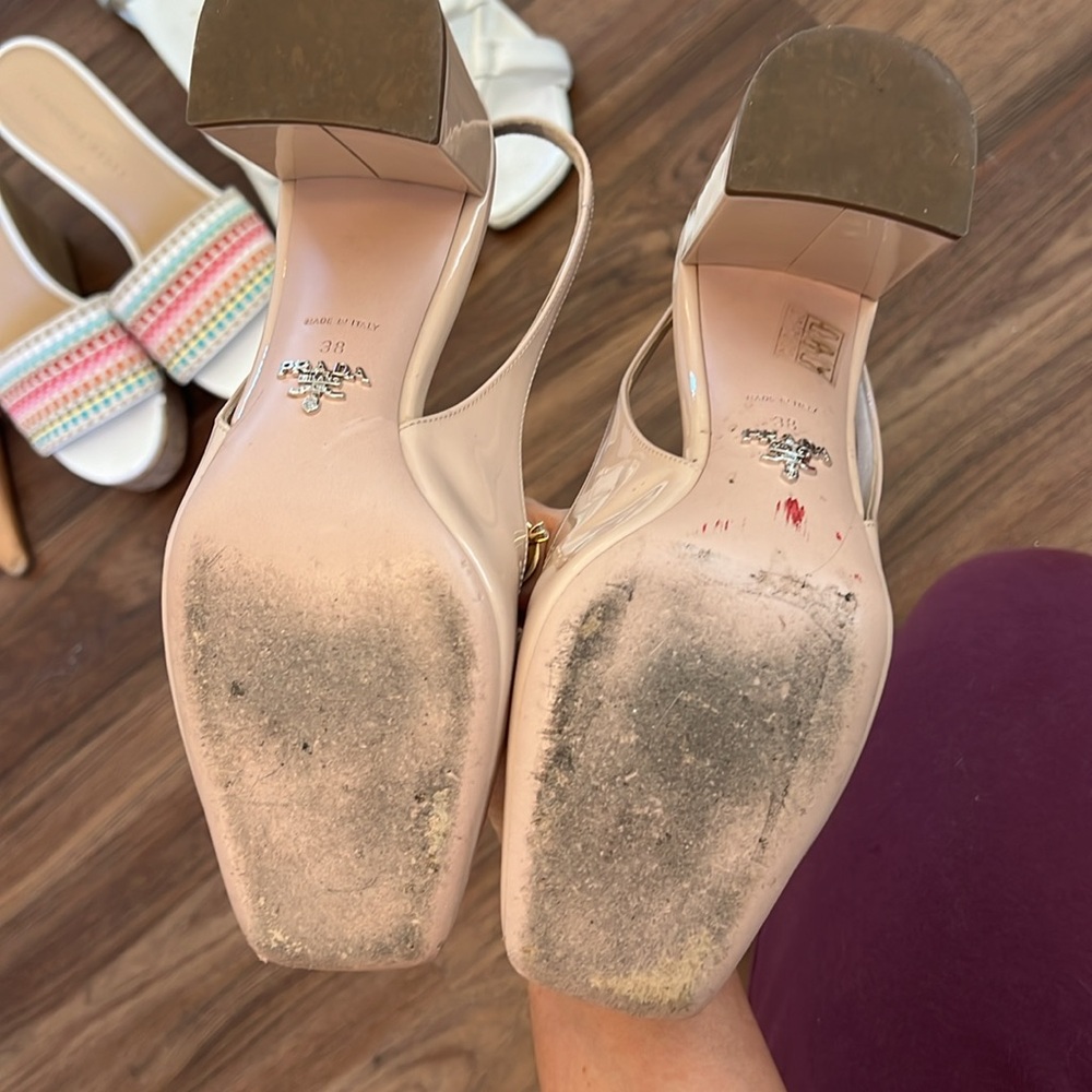 Blush/nude Prada block heel mules size 38 (8 US) - Picture 5 of 9